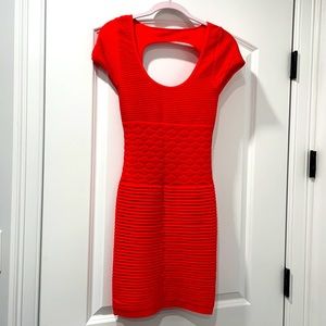 Coral fitted nylon dress